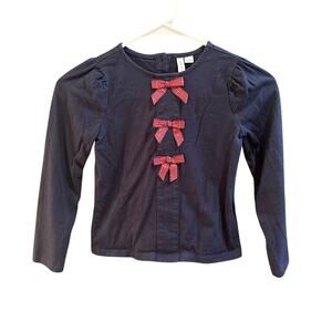 Janie & Jack Navy Top w Plaid Bows, VGUC, Sz 7. (7C)